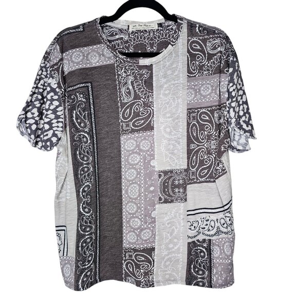 Free People We The Free Size XS Grey Clarity T Shirt Patchwork Boho Paisley - Picture 2 of 6